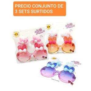 Set infantil: broches flor + anteojos. Conjunto de 3 sets.
