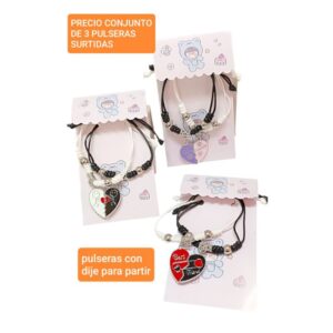 Pulseras con dijes para compartir. Conjunto de 3 unidades.
