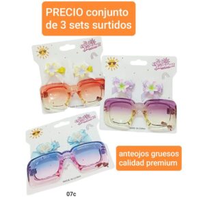 Set infantil 07C. Broches flor + anteojos. Conjunto de 3 blisters.