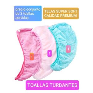 Turbantes de toalla. Colores surtidos. Conjunto de 3 unidades.