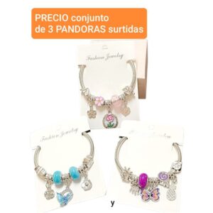 Pulseras Pandora. Modelo Y. Conjunto de 3 unidades.