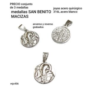 Dijes MJC 456. Medallas San Benito. Conjunto de 3 unidades.