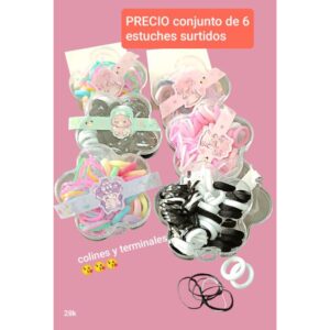 Estuches flores con terminales de trenza y colines. Conjunto de 6 unidades.