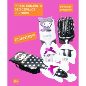 Cepillos con apliques Kuromi. Conjunto de 3 unidades.