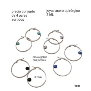 Aros MM. Argollas con piedras. Conjunto de 4 pares.