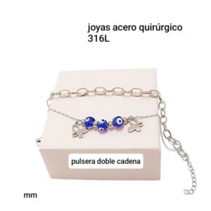 Pulsera MM 09D. Cadena doble con ojitos turcos.