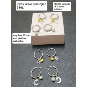 Aros LucMD. Argollas con dijes y piedras. Conjunto de 4 pares.