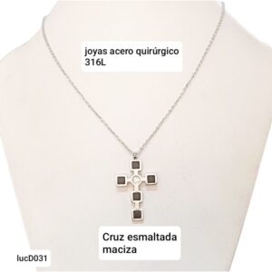 Conjunto LucMD D031. Cadena con dije cruz esmaltada.