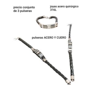 LucD.acero y cuero.precio conjunto de 3 pulseras