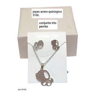 Trío LucMD 110103. Cadena con dije perrito + aros.