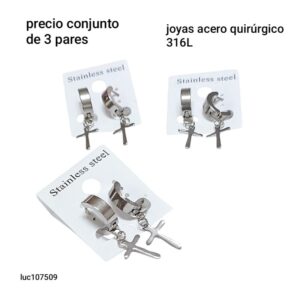 Aros LucMD 107509. Cartier con dije cruz. Conjunto de 3 pares.
