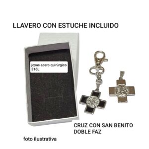 Llavero con medalla San doble faz + estuche.