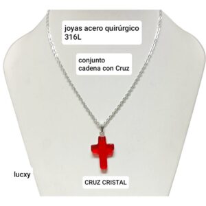 Conjunto LucXY. Cadena con dije cruz cristal rojo.