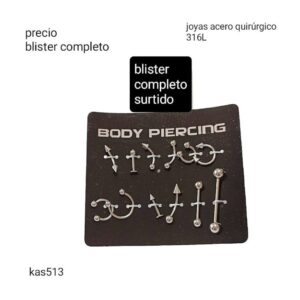 Piercings Kas 513. Blister completo. Modelos surtidos.