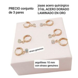 Aros LucMD. Argollitas con strass. Conjunto de 3 pares.