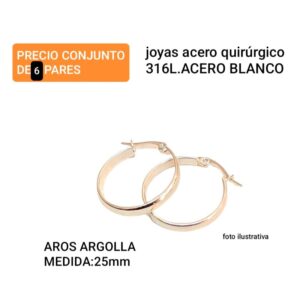 Aros argolla 25mm. Conjunto de 6 pares.