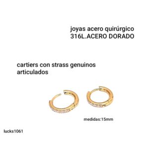 Aros Kas 1061. Argollitas tipo Cartier con strass.