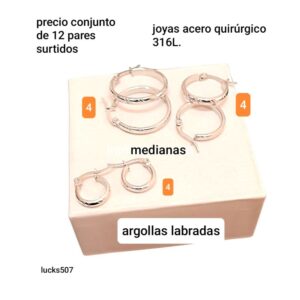 Aros LucKas 507. Argollas labradas. Tamaños surtidos. Conjunto de 12 pares