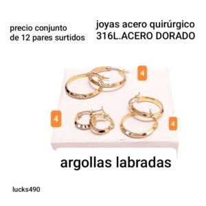 Aros LucKas 490. Argollas labradas. Tamaños surtidos. Conjunto de 12 pares.