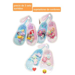 Sujetadores de cordones con apliques. Conjunto de 3 sets surtidos.
