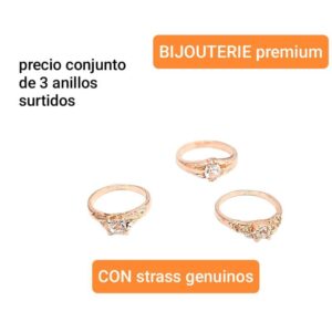 Anillos con strass. Modelos y tamaños surtidos. Conjunto de 3 unidades.