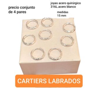 Aros LucKas 1106. Argollitas labradas 15mm. Conjunto de 4  pares.