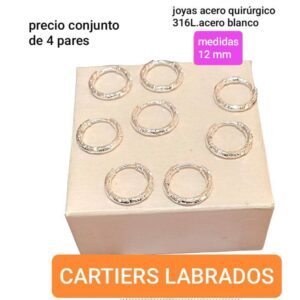 Aros LucKas 1106. Argollitas labradas 12mm. Conjunto de 4 pares.
