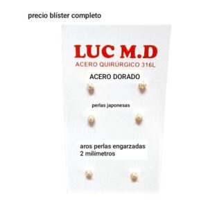Aros LucMD. Perlas engarzadas 2mm. Blister completo de 3 pares.