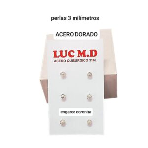 Aros LucMD. Trío perlas 3mm engarce corona.