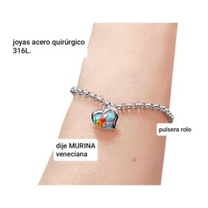 Pulsera LucMD. Cadena rolo con dije murina corazón ❤️.