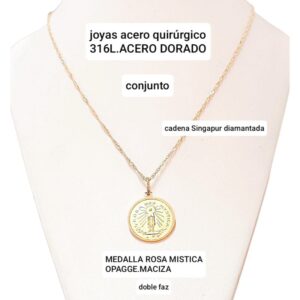 Conjunto LucMD:cadena singapur con medalla Rosa Mística.