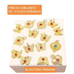 Dijes dorados bijou. Conjunto de 15 unidades. Modelos surtidos.