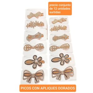 Picos con apliques dorados. Conjunto de 12 unidades.
