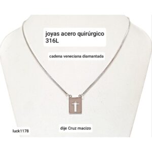 Conjunto LucKas 1178. Cadena con dije cruz calada. de acero quirúrgico