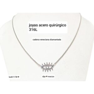 Conjunto LucKas 1178. Cadena con dije ojo protector. de acero quirúrgico