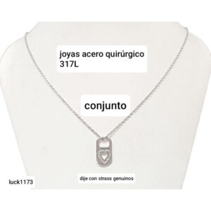 Conjunto LucKas 1173. Cadena + dije corazón con strass. de acero quirúrgico