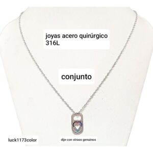 Conjunto LucKas 1173. Cadena + dije corazón con strass color.