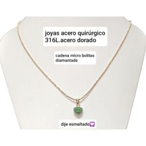 Conjunto LucMD: cadena con bolitas + dije corazón esmaltado.