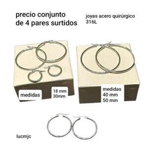 Set LucMJC. Conjunto de 4 pares aros argollas. Tamaños surtidos.
