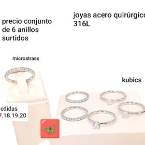 Anillos LucM strass. Conjunto de 6 unidades. Modelos y tamaños surtidos.