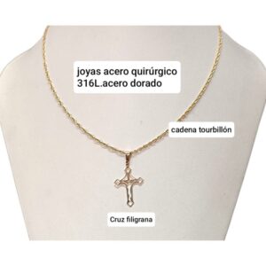 Conjunto LucMD: cadena tourbillón con cruz filigrana.