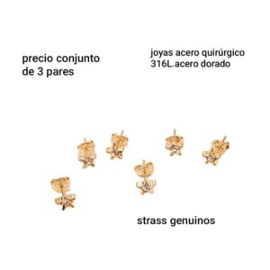 Aros LucMD: estrellas con strass. Conjunto de 3 pares.