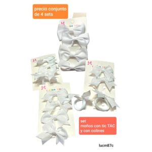Set LucM 87C. Colitas + tic-tac con apliques de moños. Conjunto de 4 sets.