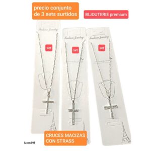 Conjunto LucM 89F: cadena + cruz con strass. Conjunto de 3 unidades.