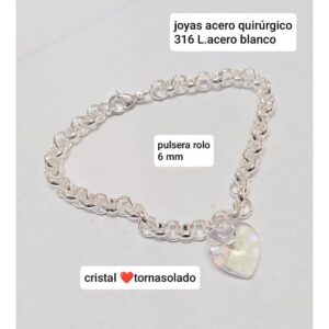 Pulsera rolo con corazón cristal.