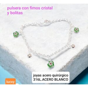 Pulsera LucXY con fimos de cristal y bolitas.