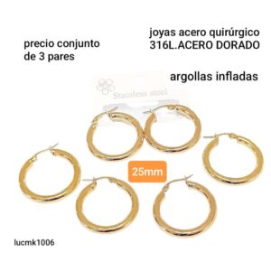 Aros LucMK 1006. Argollas infladas. Conjunto de 3 pares