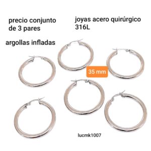 Aros LucMK 1007. Argollas infladas. Conjunto de 3 pares.
