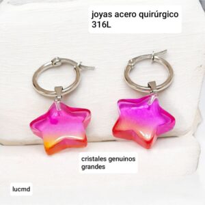 Aros LucMD: argollas con dije cristal estrella.