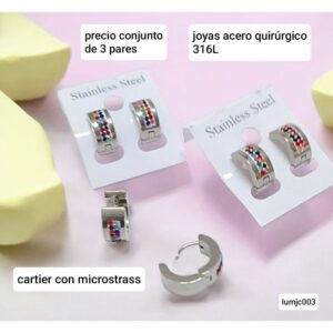 Aros LucMJC 003. Cartier con strass. Conjunto de 3 pares.